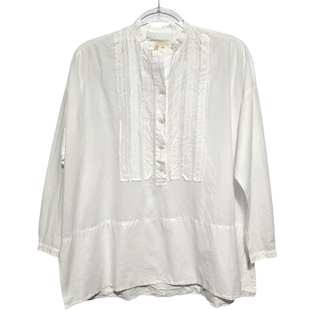 Hannoh Wessel White Tunic Top Collarless Pleats Cotton Oversized Italy 36 Small